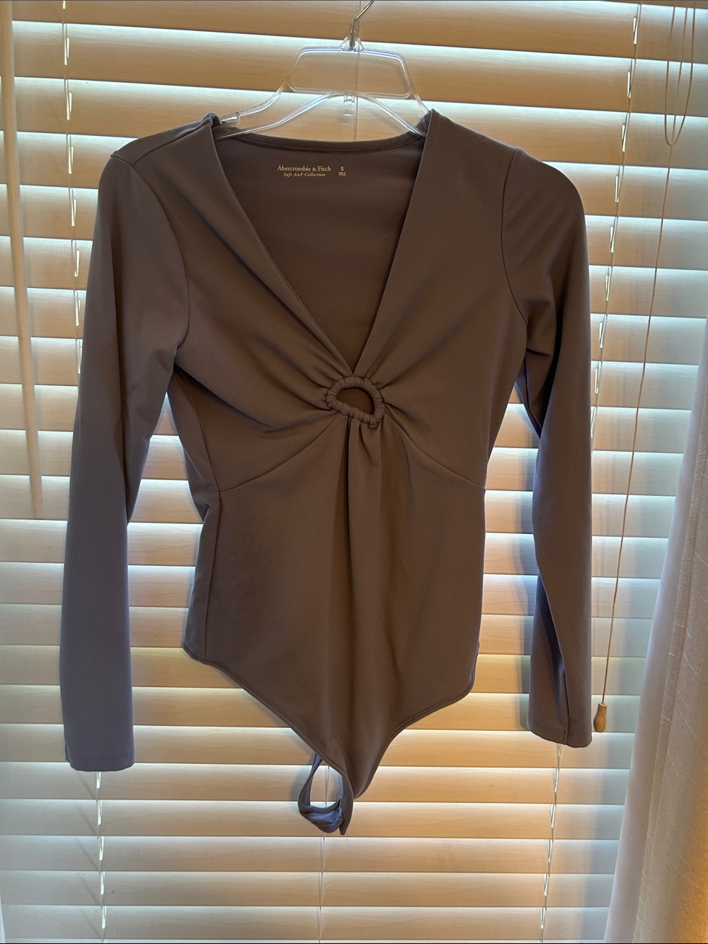Abercrombie & Fitch Taupe Long Sleeve Ring-Front Bodysuit